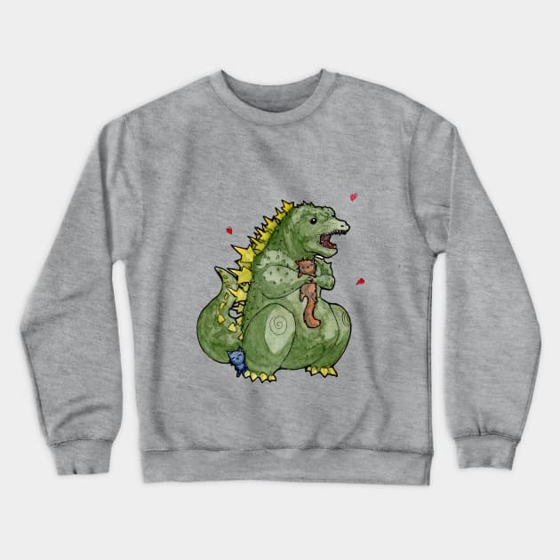 Godzilla loves Kittens Crewneck Sweatshirt by UntidyVenus